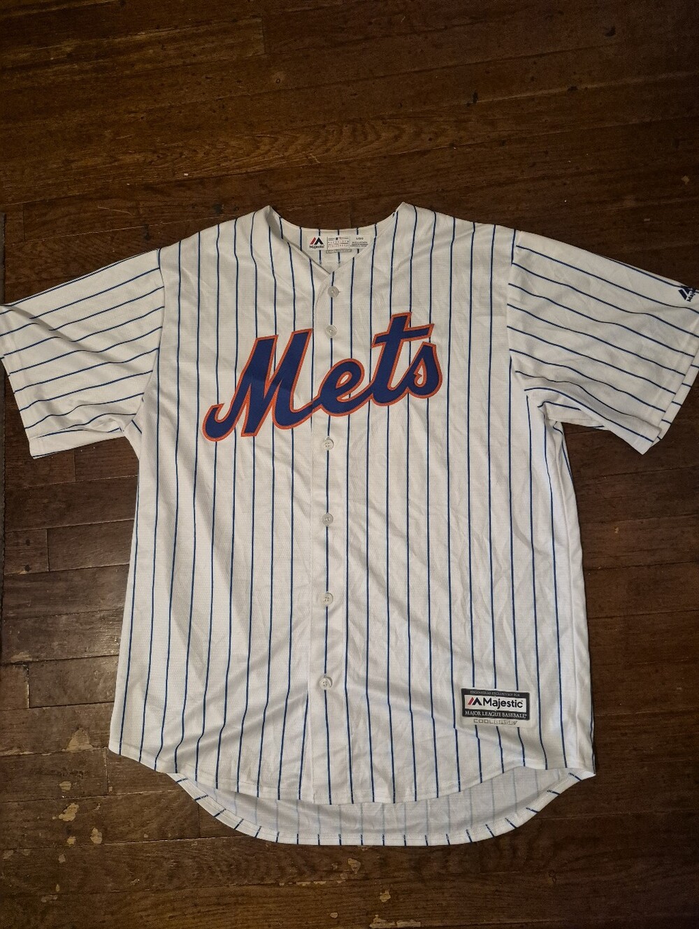 New York Mets Mens Sz Large White Pinstripe Majestic Baseball Jersey